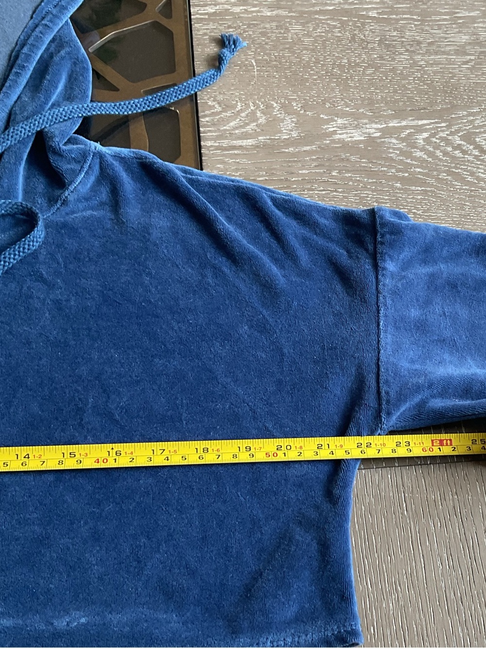 *Cabin Fever *Blue Velour Cropped over the head Hoodie . - Picture 6 of 8